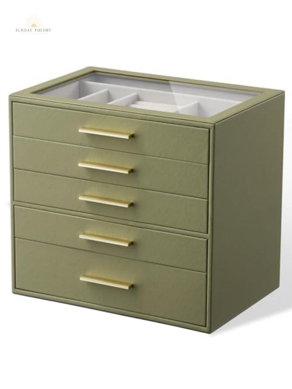 5-Layer Velvet Jewelry Box with Glass Window & Drawers, Faux Leather Storage